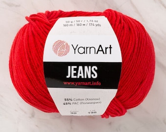 YARNART JEANS #90 best amigurumi yarn, red, Christmas project,  crochet toys yarn, knitting yarn, cotton yarn, polyacrylic yarn, baby yarn