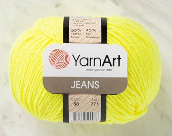 YARNART JEANS #58 meilleure laine amigurumi, laine jaune fluo, laine pour jouets au crochet sport, fil à tricoter, fil de coton, fil polyacrylique, fil pour bébé