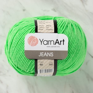 YARNART JEANS #60 best amigurumi yarn, bright green, sport yarn, crochet toys yarn, knitting yarn, cotton yarn, polyacrylic yarn, baby yarn