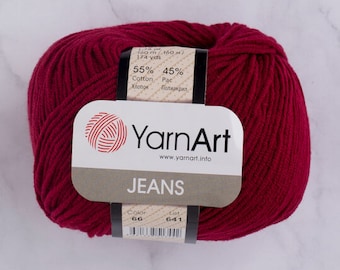 YARNART JEANS #66 best amigurumi yarn, red, burgundy yarn, sport crochet toys yarn, knitting yarn, cotton yarn, polyacrylic yarn, baby yarn