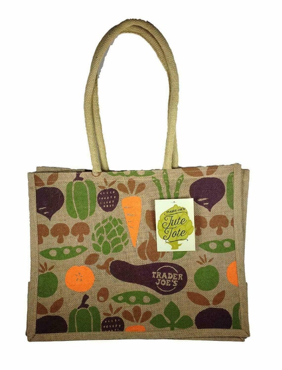 Trader joe's jute tote reusable bag Jute is a | Etsy