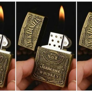 3-Jack Daniels Labeled Vintage Retro Butane Brass Lighters for 20 bucks-NEW