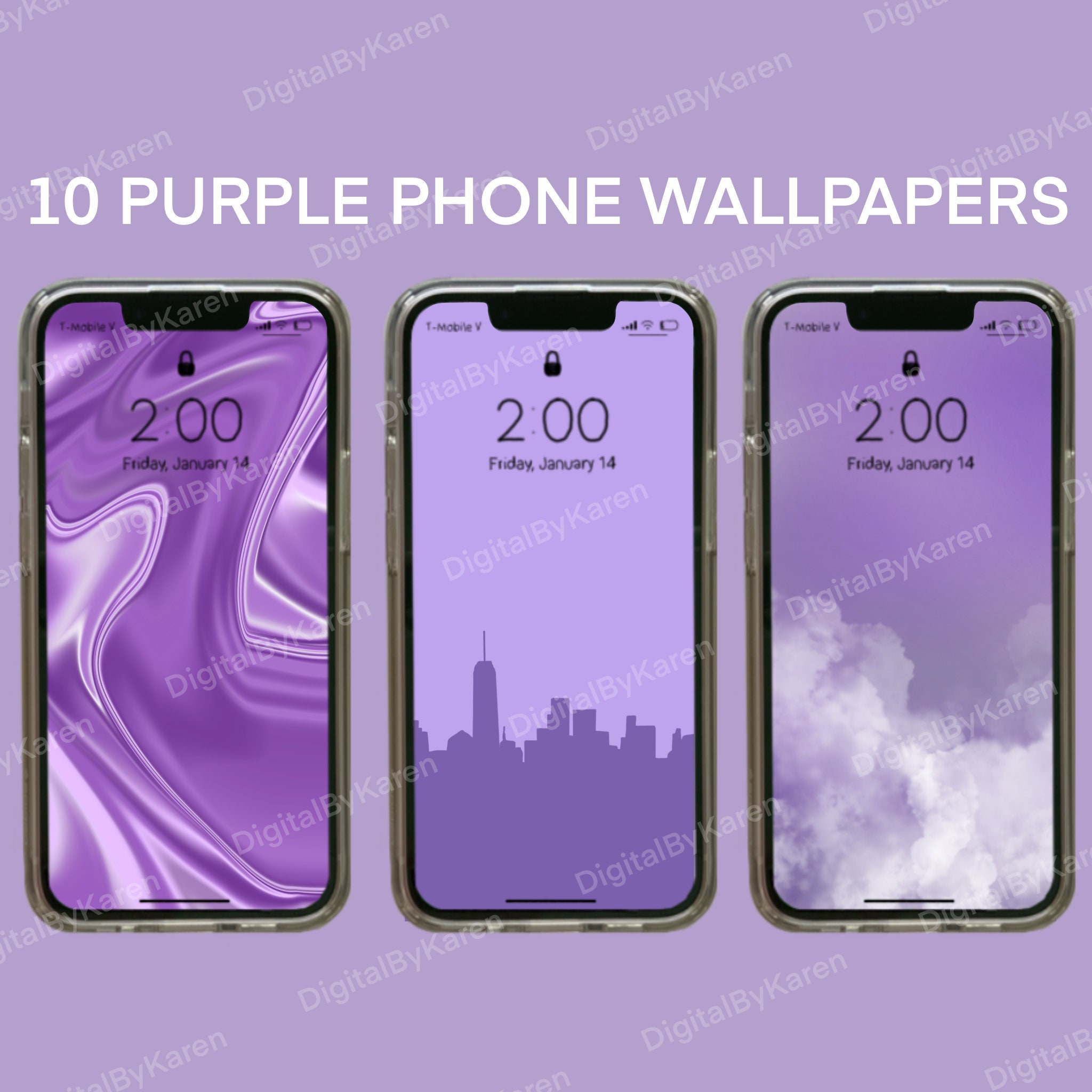 10 Aesthetic Purple Iphone Wallpapers Digital Download Cute - Etsy