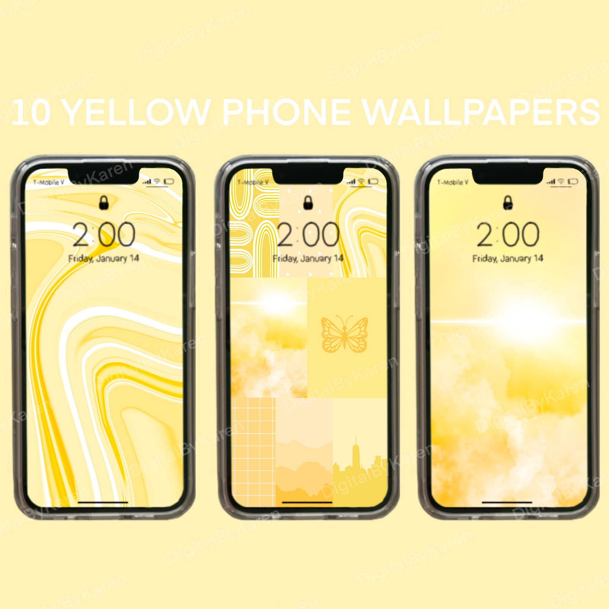 10 Aesthetic Yellow Iphone Wallpapers Digital Download Cute - Etsy Finland
