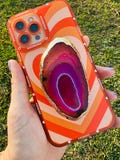 Agate Slice Phone Grip | Crystal Popsocket Phone Grip | Agate Gold Gilded Phone Grips
