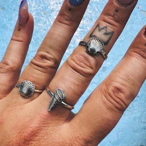 Sterling Silver Medium Shell Ring | Silver Shell Stacking Ring | Beachy Sterling Silver Jewelry