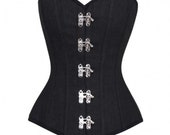Black Denim Basque Gothic Steampunk Waist Training Bustier Overbust Corset Costume