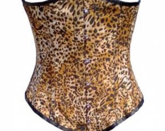 LONG Underbust Corset Leopard Print Polyester Waist Cincher Basque