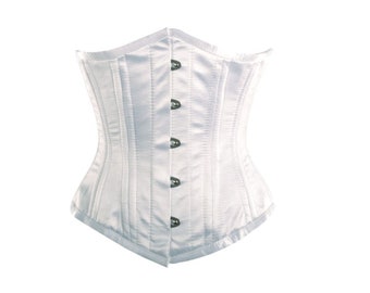 Underbust corset white satin double bone waist cincher top