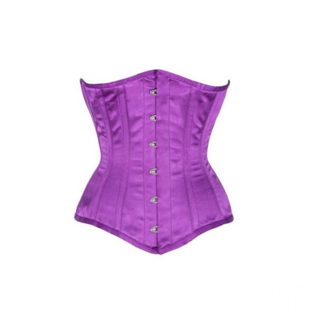 Purple Satin Burlesque Waist Training LONG Overbust Corset