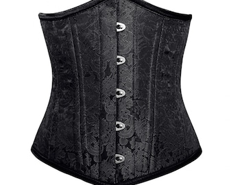 Underbust corset black brocade double bone waist trainer sexy basque