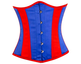 Women underbust corset red & blue satin steel boned waist cincher