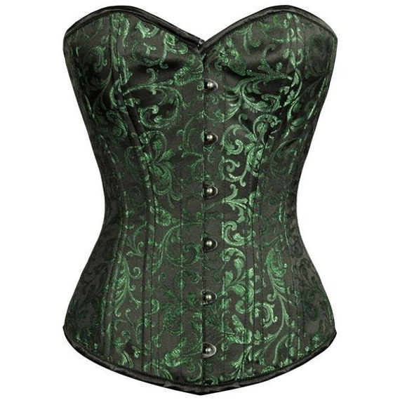 Overbust Corset Top Green Brocade Steel Bone Heavy Duty Customization  Available -  Canada