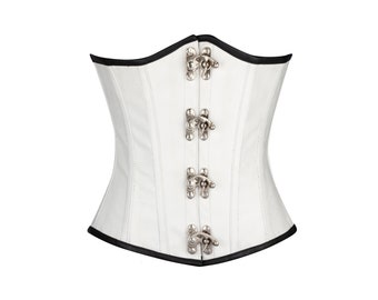 Underbust corset top white faux leather authentic steel boned waist cincher