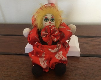 4.5" Porcelain Doll Harlequin Baby Clown Circus Jester Vintage Theatrical Fine Collectible Comic Figurine Mardi Gras Gift Idea