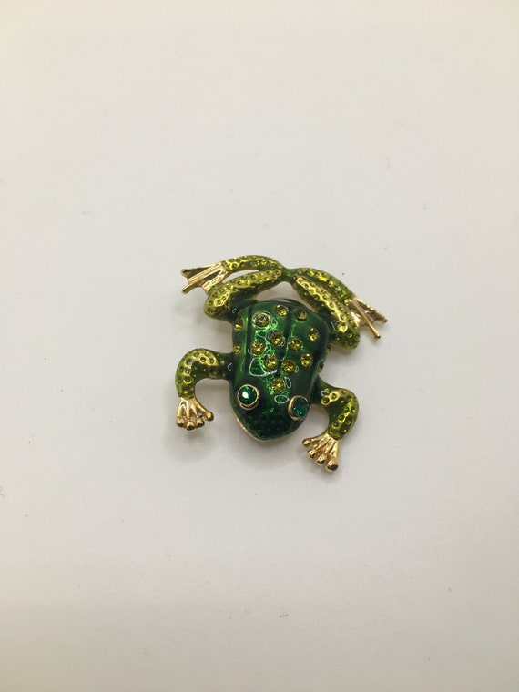 Beautiful Green Frog Costume brooch, Rhinestones ,