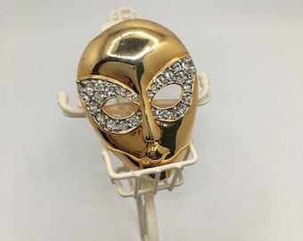 Schöne Maske Gesicht Kostüm Brosche, Strass, Gold-Ton