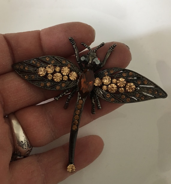 Beautiful Dragonfly Costume brooch, Rhinestones , - image 2