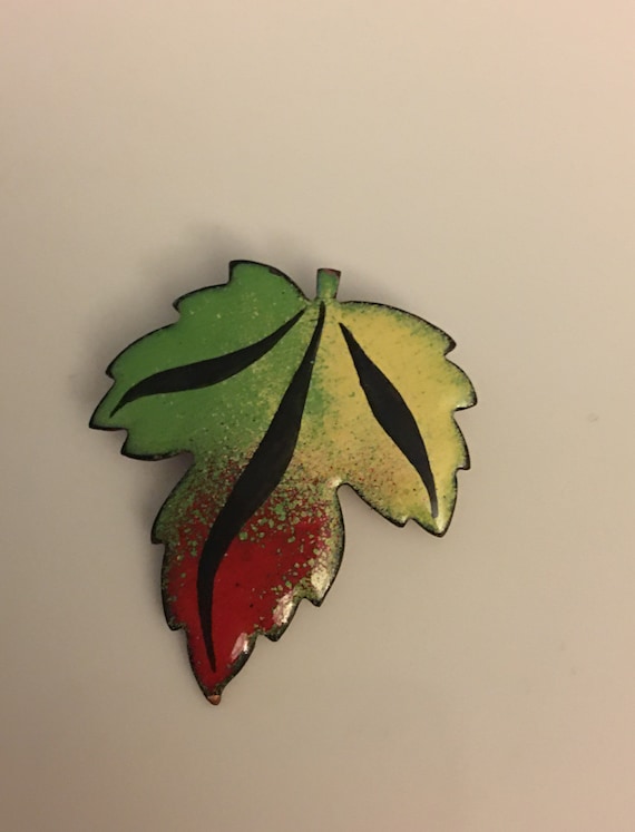 Vintage enamel leaf brooch