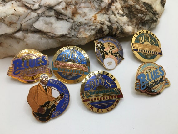 1980's Long Beach Blues Festival Enamel Pin Collection, Fm88