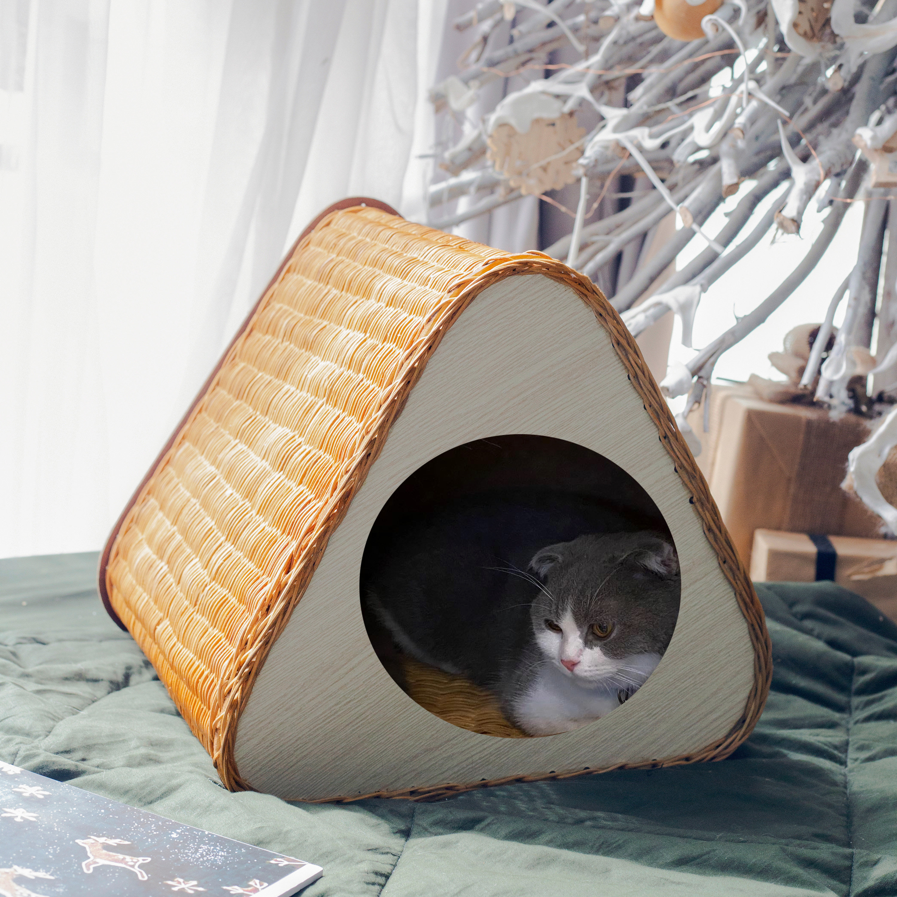 Customizable Cozy Wicker Cat Bed with Name Cat House for Etsy