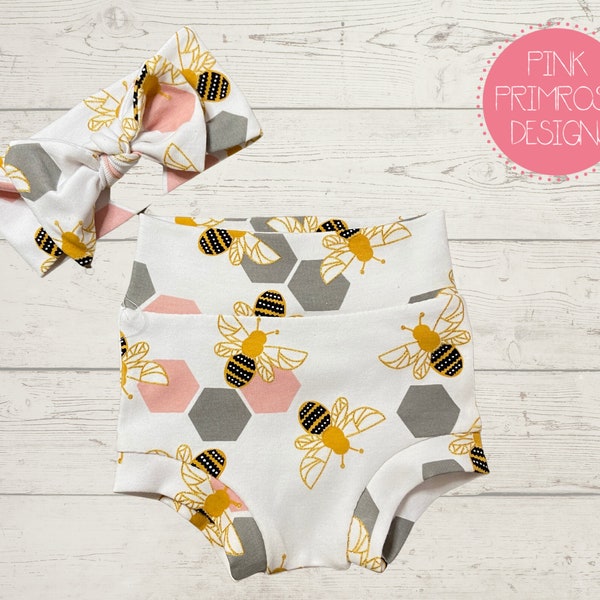 Bumble Bee Bummies | Headband Bow | Diaper Cover | Baby Girl | Clothing Set | Baby Shower