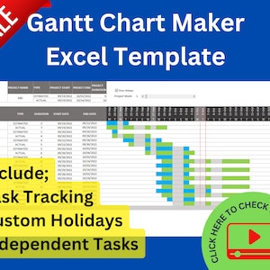 Modelo Excel do Gantt Chart Maker com rastreamento de tarefas, feriados personalizados e independentes
