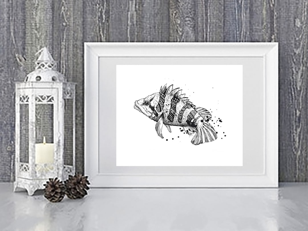 Tiger Rockfish Tattoo Sketch Hawaiian Tribal Art Marine Life Artwork