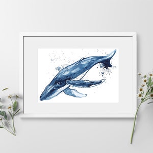 Whale Art Watercolor Painting Whale Painting Whale Artwork Whale Print Illustration Art Humpback Whale Mammal Print