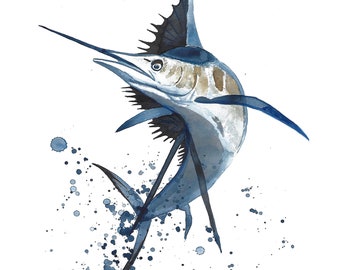 Sailfish Watercolor, Billfish Art Print, swordfish Art Print, Fish Painting, Deep Sea Fishing, Sea art, Fishing Art, Swordfishing
