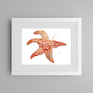 Red Starfish Painting Coastal Decor Beach Art Sea Star Marine Life Art Starfish Art Sea Shore Watercolor Painting Tide Pool Illustration