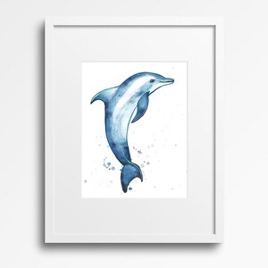 Arte del delfino blu Arte della vita marina Arte dei mammiferi Arte inchiostro acrilico Dipinti nautici