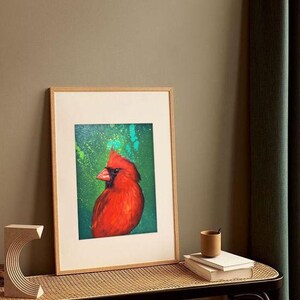 Red Cardinal Painting Bird Prints Acrylic Bird Painting Cardinal Art Wall Art Bird Artwork Red Cardinal Print Natural Wildlife Art Print