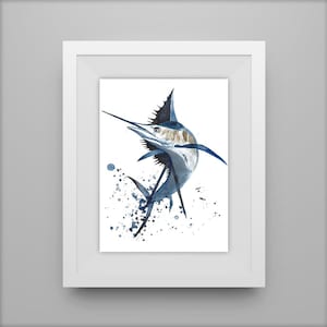 Pez vela acuarela Billfish arte impresión pez espada arte impresión pescado pintura pesca en alta mar arte mar pesca arte espada pesca acuarela pintura