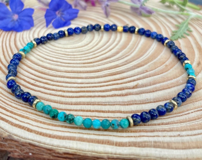Lapis Lazuli and Turquoise Bracelet, Authentic Turquoise, Stackable ...