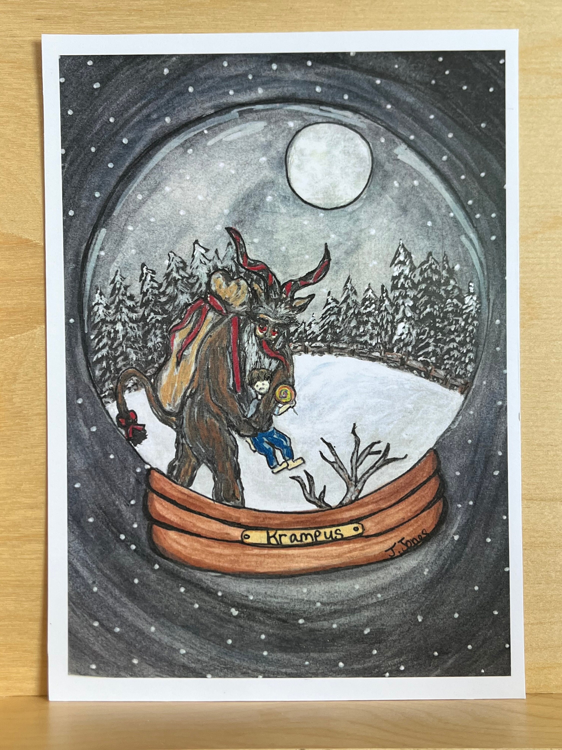 Krampus Snow Globe Christmas Krampusnacht Watercolor Art Print Etsy