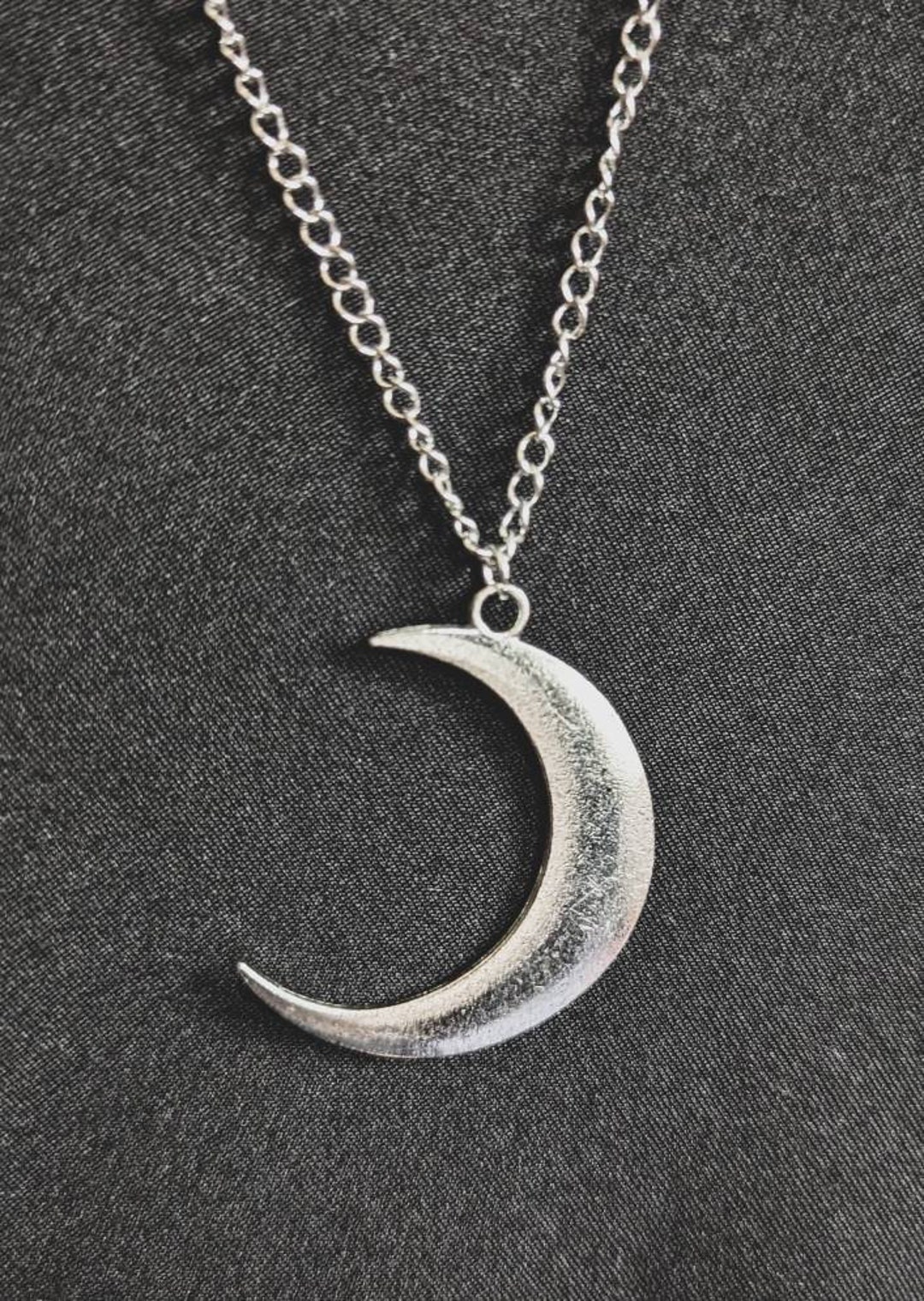 Large Silver Crescent Moon Pendant Necklace - Etsy
