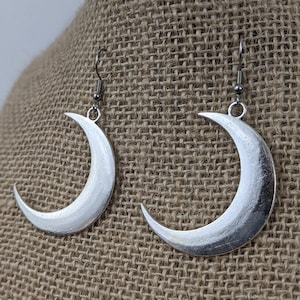 Large Silver Crescent Moon Earrings