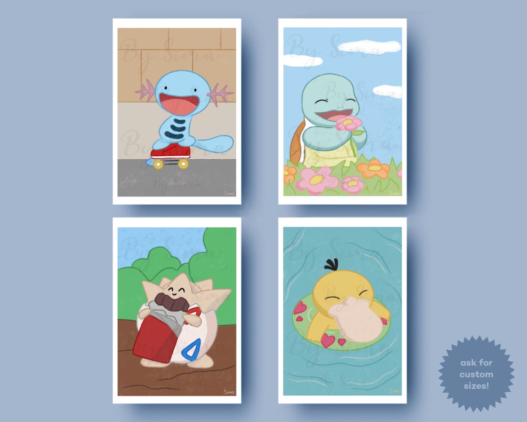 Postcardstyle Illustration Set Pokémon larger Size Options Etsy