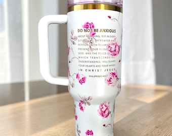 Personalized Floral Tumbler, Engraved Scripture Cup, Coquette Style Hydration Gift