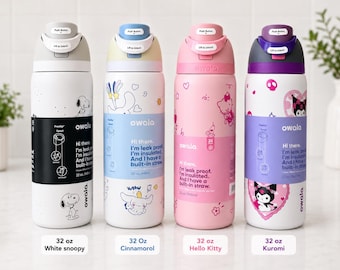 Personalized Engraved Name Owala Water Bottle, Kitty and friends gift for kids, Custom leak proof cup
