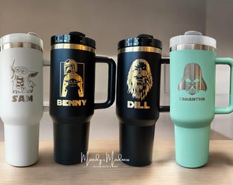 Personlig StarWars-mugg: Graverad 40 oz isolerad kopp, present till Starwars-fan