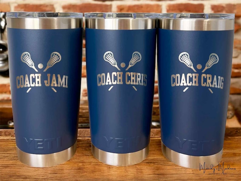 Personalized Lacrosse Coach Gift Engraved YETI Tumbler Custom Sports Team Appreciation Present Insulated Drinkware Men Athletic Trainer Thank You Award Premium Quality Stainless Steel Cup Double Wall Vacuum Insulated Cold Hot Beverage