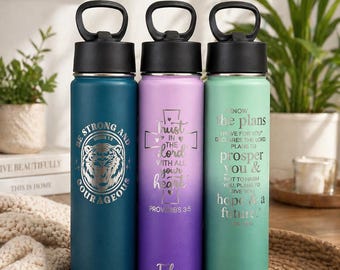 Waterfles met gegraveerd bijbelvers, gepersonaliseerd christelijk cadeau, inspirerende fles