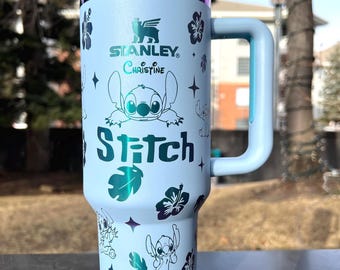 Laser Engraved Stitch Stanley Tumbler: 40 oz Personalized Name Travel Cup