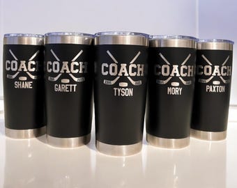 Personalized Hockey Coach Tumbler: Engraved Stainless Steel 20oz Cup