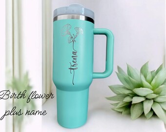 Personalized Birth Flower Tumbler: Engraved 40 oz Travel Cup