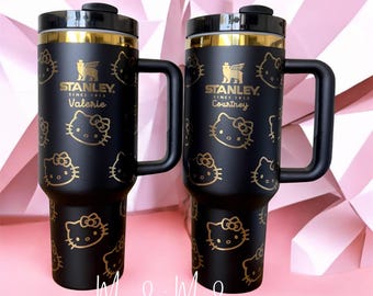 Vaso personalizado de gatito: taza Stanley de acero inoxidable grabada de 40 onzas