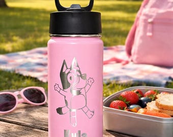 Botella de agua personalizada con personaje – Botella escolar para niños – Nombre personalizado – Regalo de cumpleaños