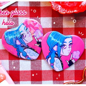 Jinx / Powder Heart Pin | Arcane Inspired League of Legends Pinback Button | Optional Holographic Available